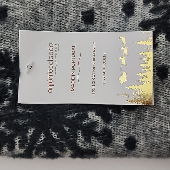 Antonio Salgado  Throw Blanket Grey Black Knit Cotton Blend 50" X 63" Snowflakes - Picture 7 of 12